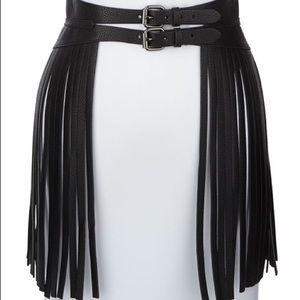 Skirt Contour Faux-Leather Fringe Belt, Black